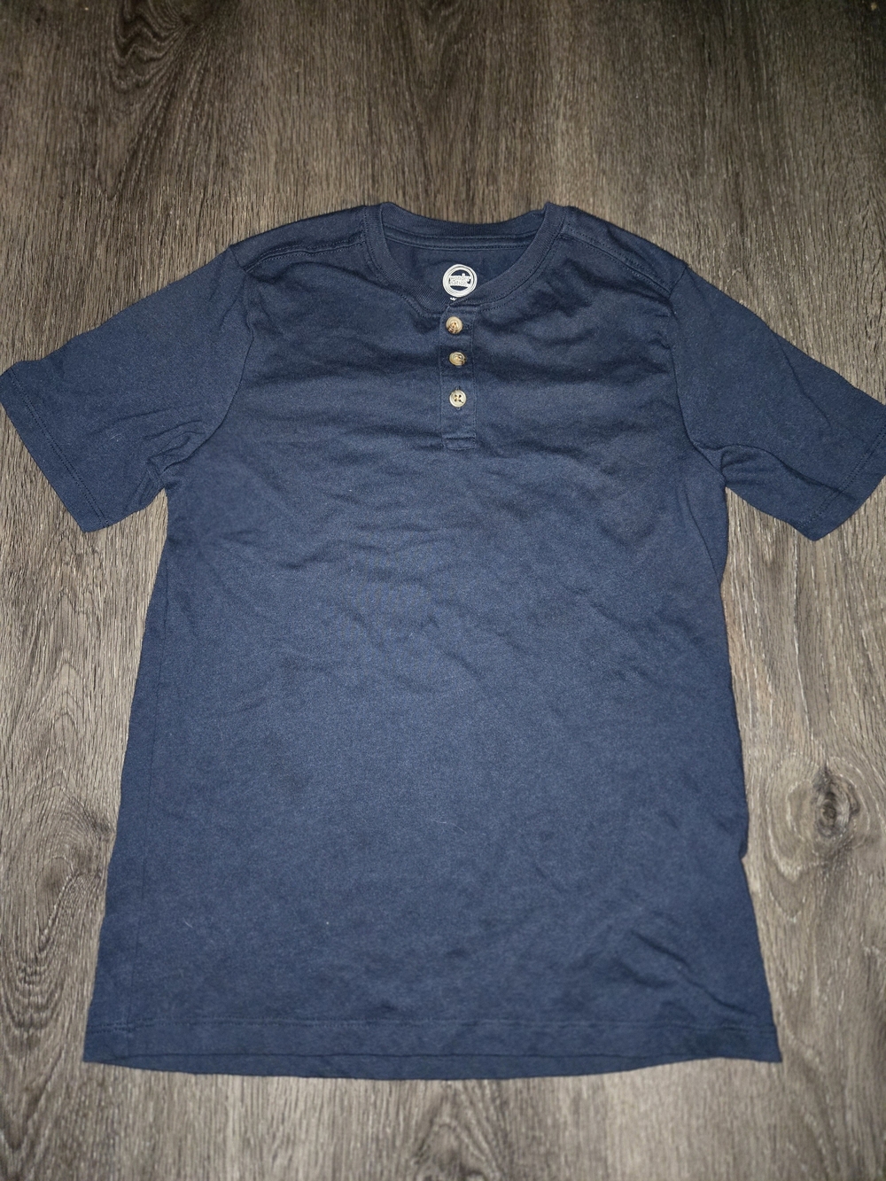 Wonder Nation Boys Short Sleeve Henley T-Shirt Blue Large (10-12)